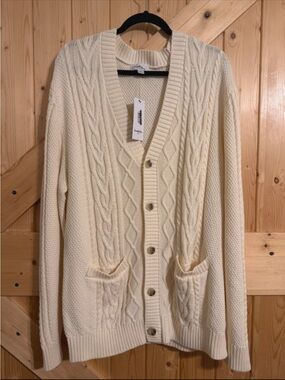 Goodfellow & Co Ivory Cable-Knit Button Cardigan